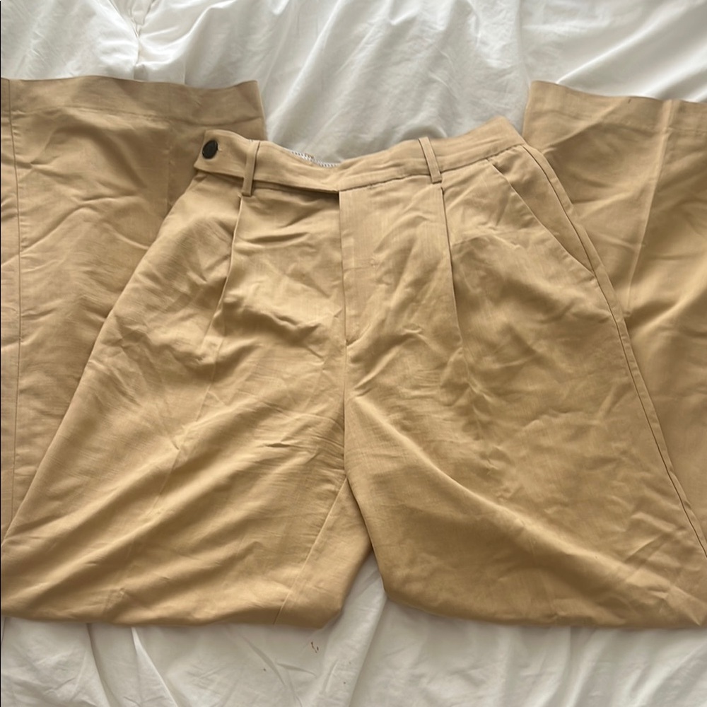 ZARA Beige High-Waisted Wide-Leg Pants